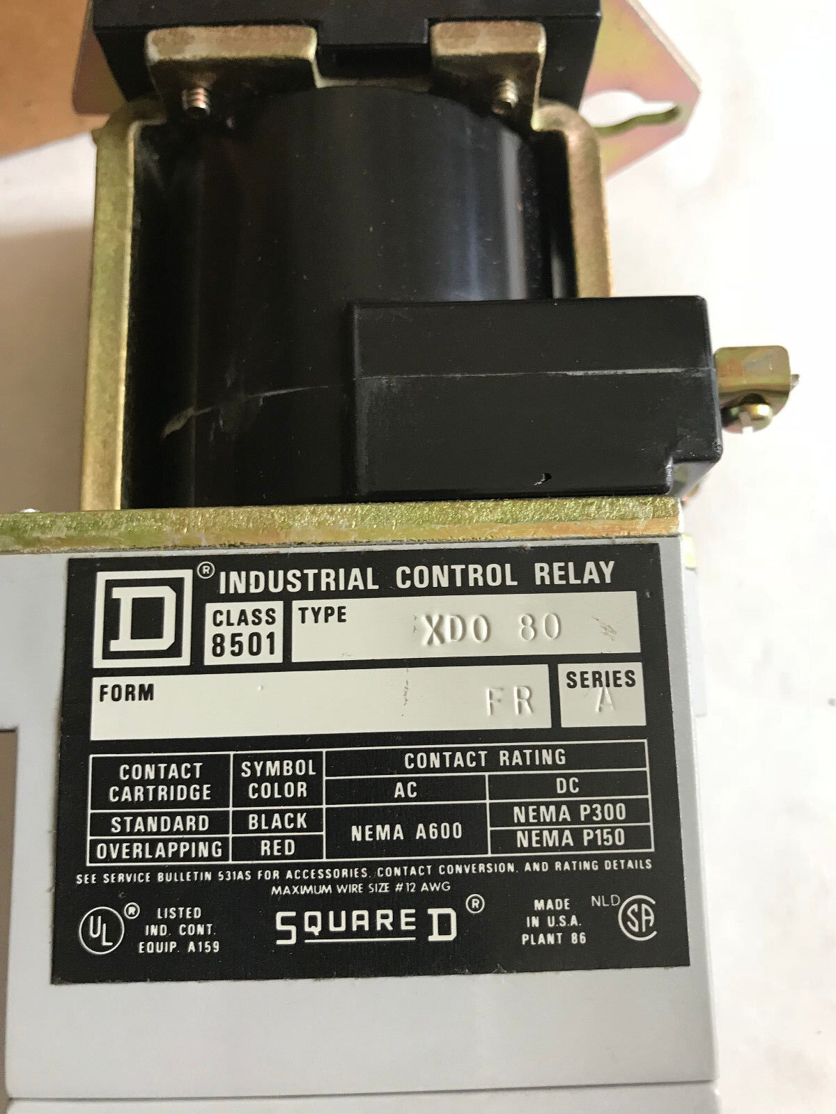 Square-D Xdo-80,Class 8501 Type Xd0 80 Control Relay Type Xd Eight Poles Max,Sa