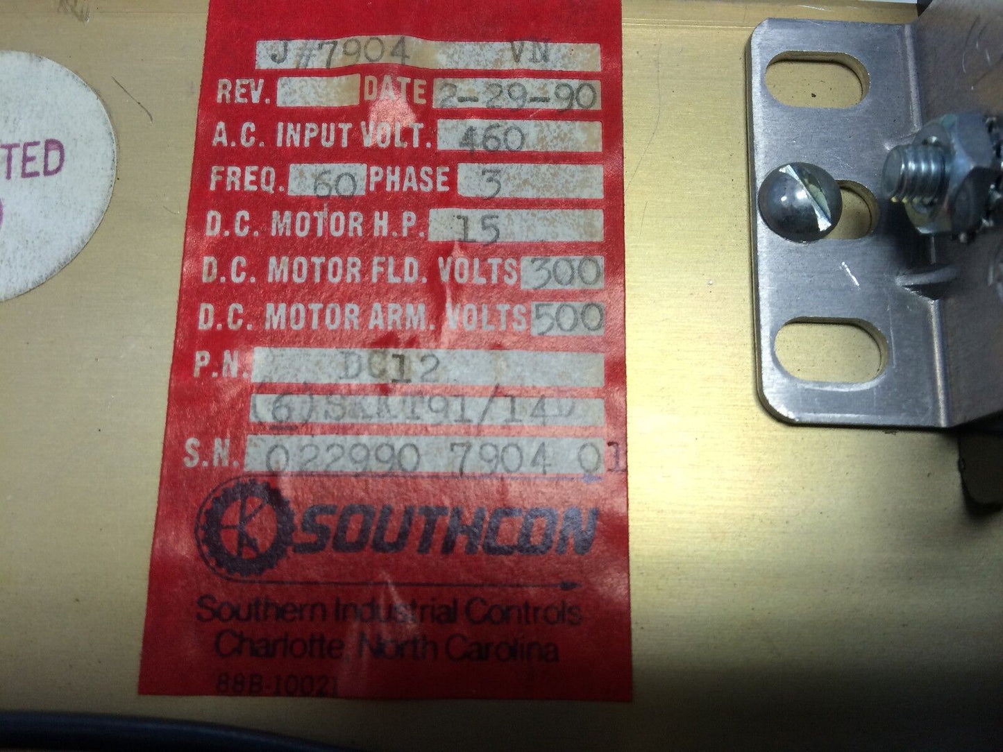 Southcon Dc12 Dc Drive,15 Hp,3-Phase,460V,7904 (6)Skkt91/14D,Dc12-2,J#7904 Vn,Bo