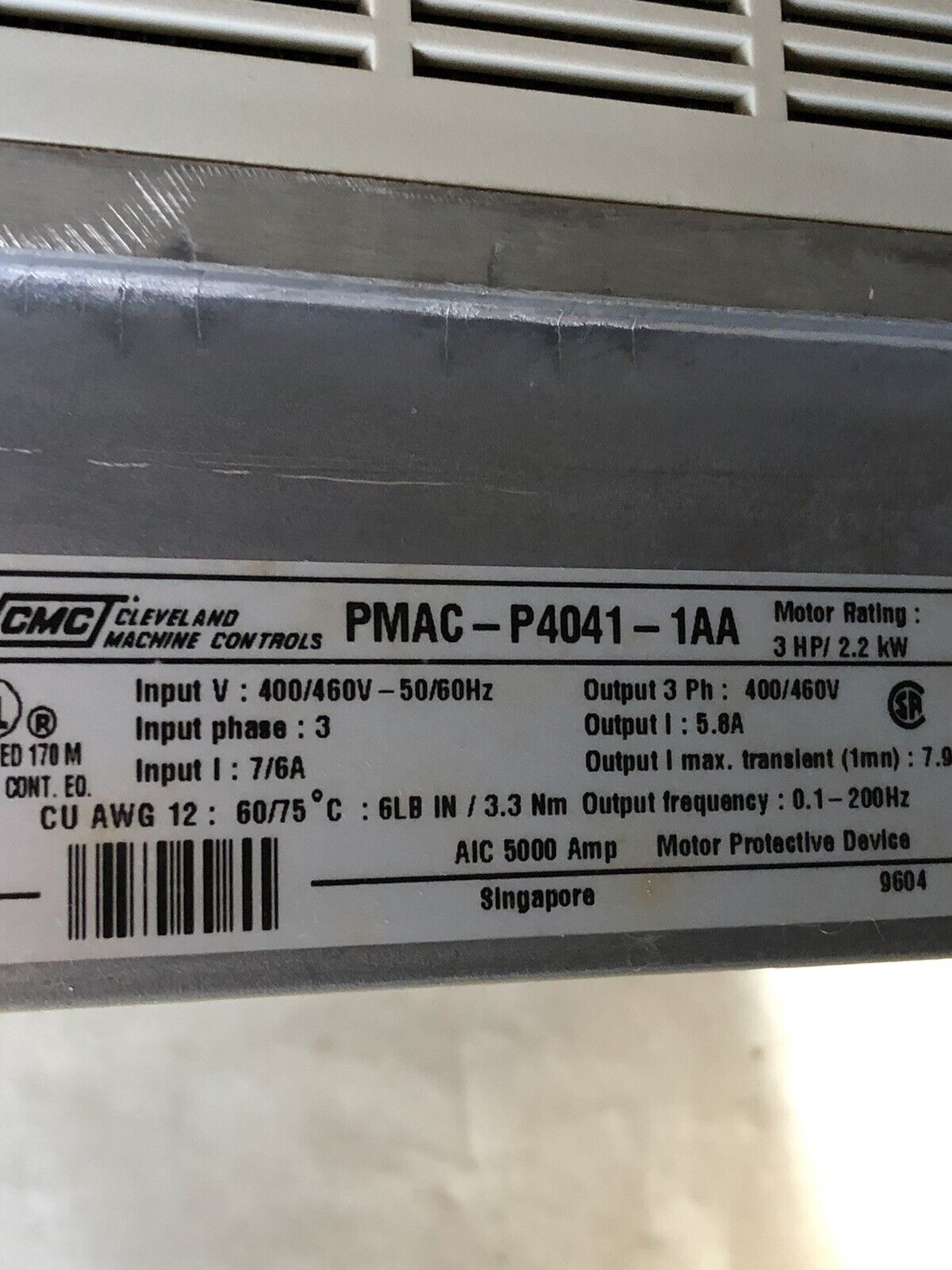 Cleveland Machine,Cmc Pmac-P4041-1Aa Ac Drive,400/460Vac,3Hp,New Old Stock,Tn