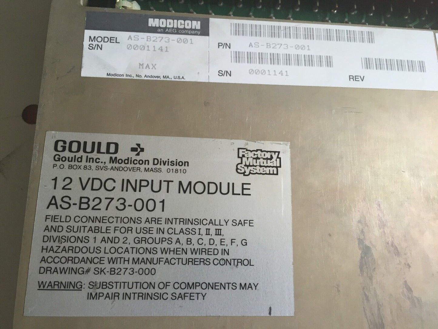 Gould As-B273-001,12 Vdc Input Module,Modicon 12Vdc Intrinsic Safe Input B273,Ee