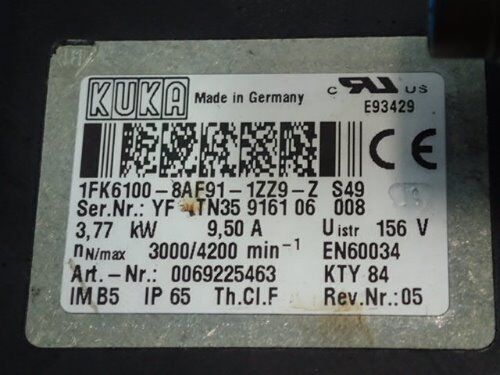 Kuka 1Fk6100-8Af91-1Zz9-Z S09 Ac Servo Motor,3.77 Kw,4200 Rpm 156 Vac,Tj
