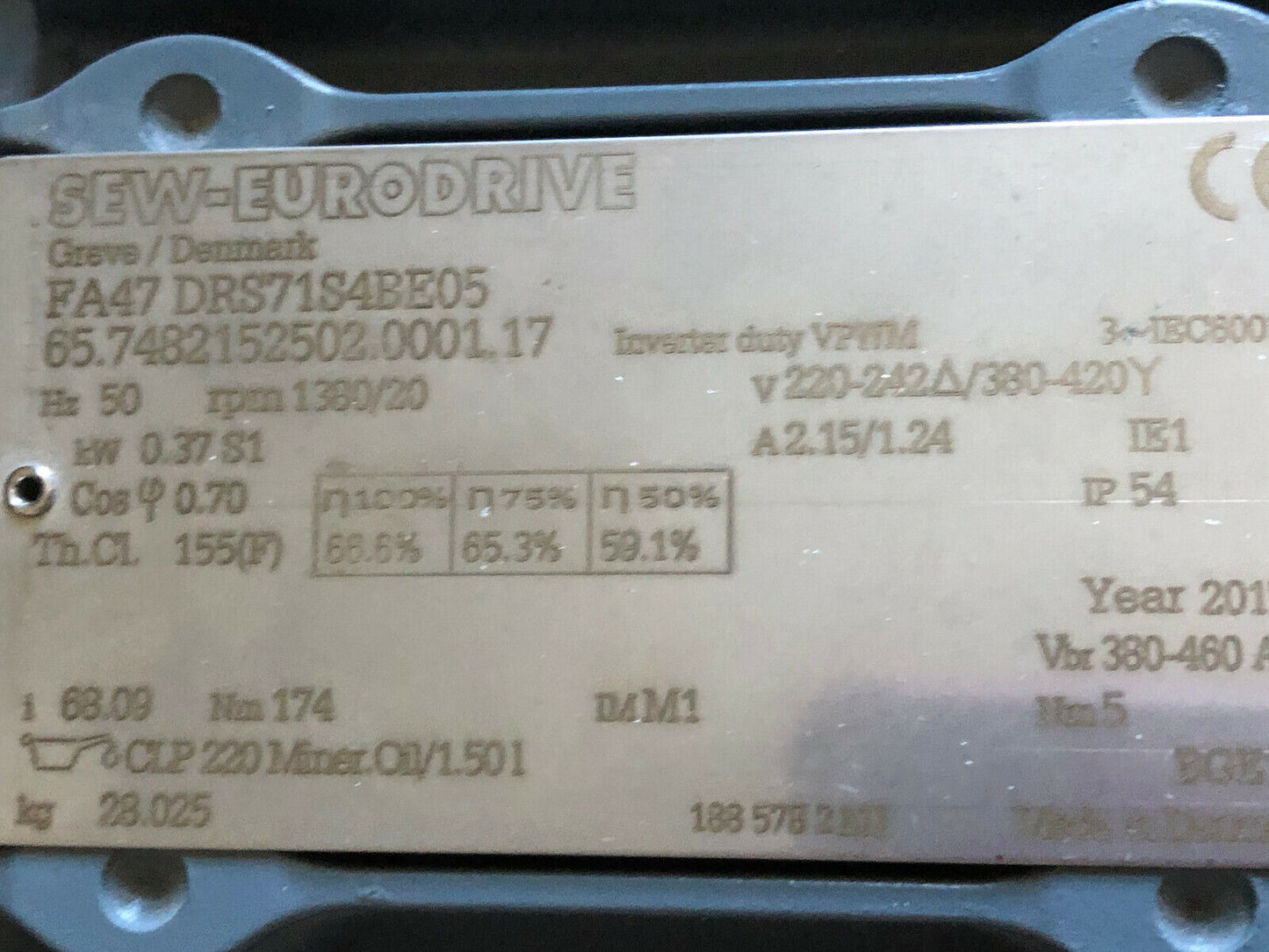 New Sew Eurodrive Fa47 Drs71s4be05 Ac Gearmotor. Inverter Duty,Sj