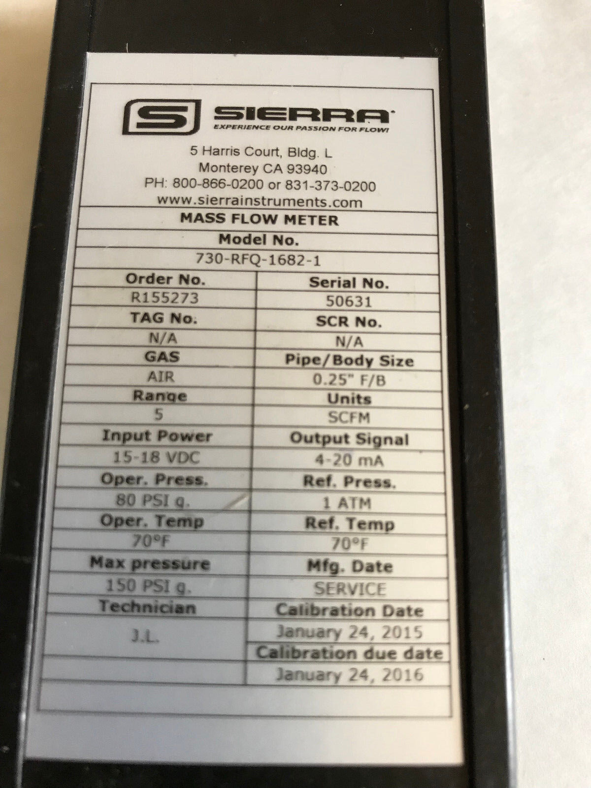 Sierra 730-Rfq-1682-1 Flow Meter 730-Rfq-1682-1,76869,,Aa,Sk