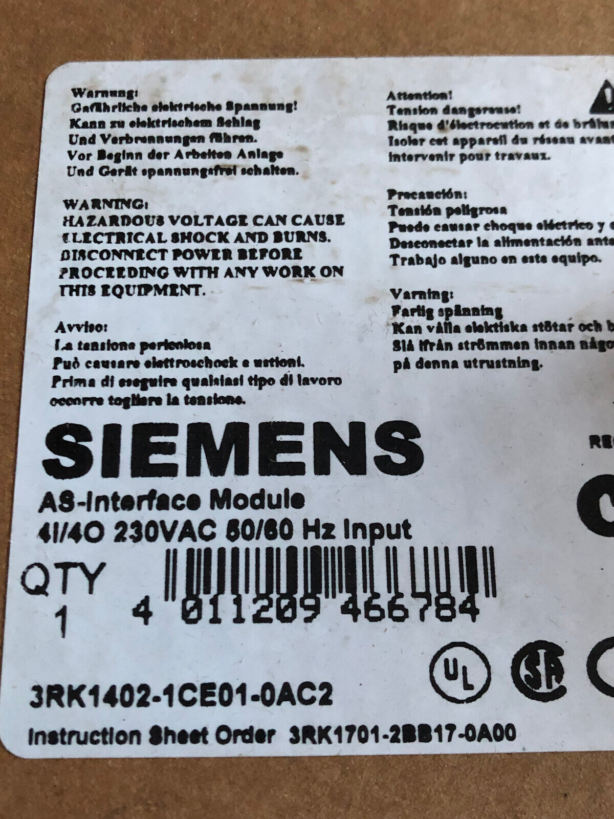 New Siemens 3Rk1402-1Ce01-0Ac2 230 Vac Actuator Sensor Slimline Module,Ad