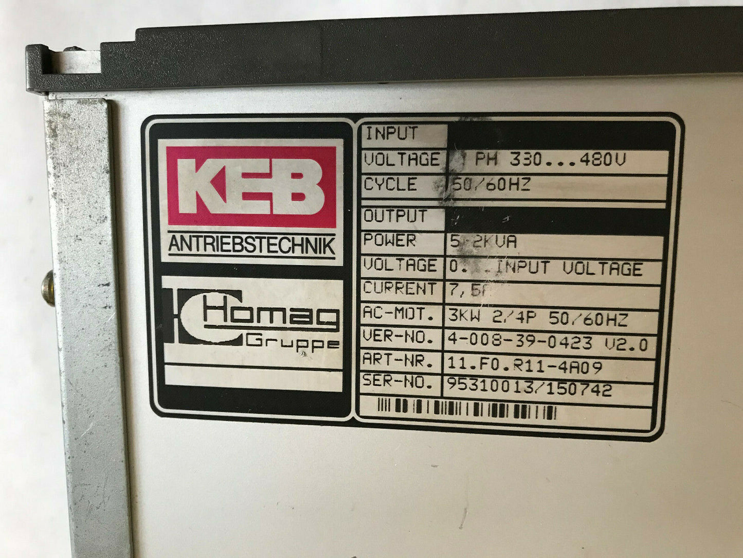 Keb 11.F0.R11-4A09, 4-008-39-0423 V2.0 Combivert Inverter, Power 5.2 Kva,Sm