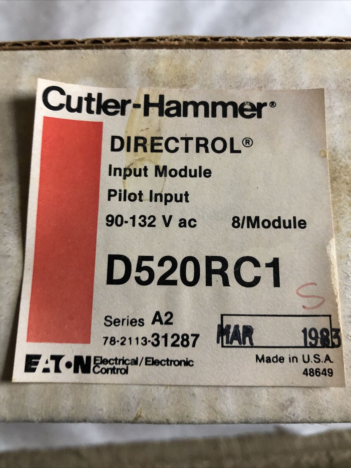 New Cutler-Hammer D520rc1 Eaton Corporation Input Module,Ba