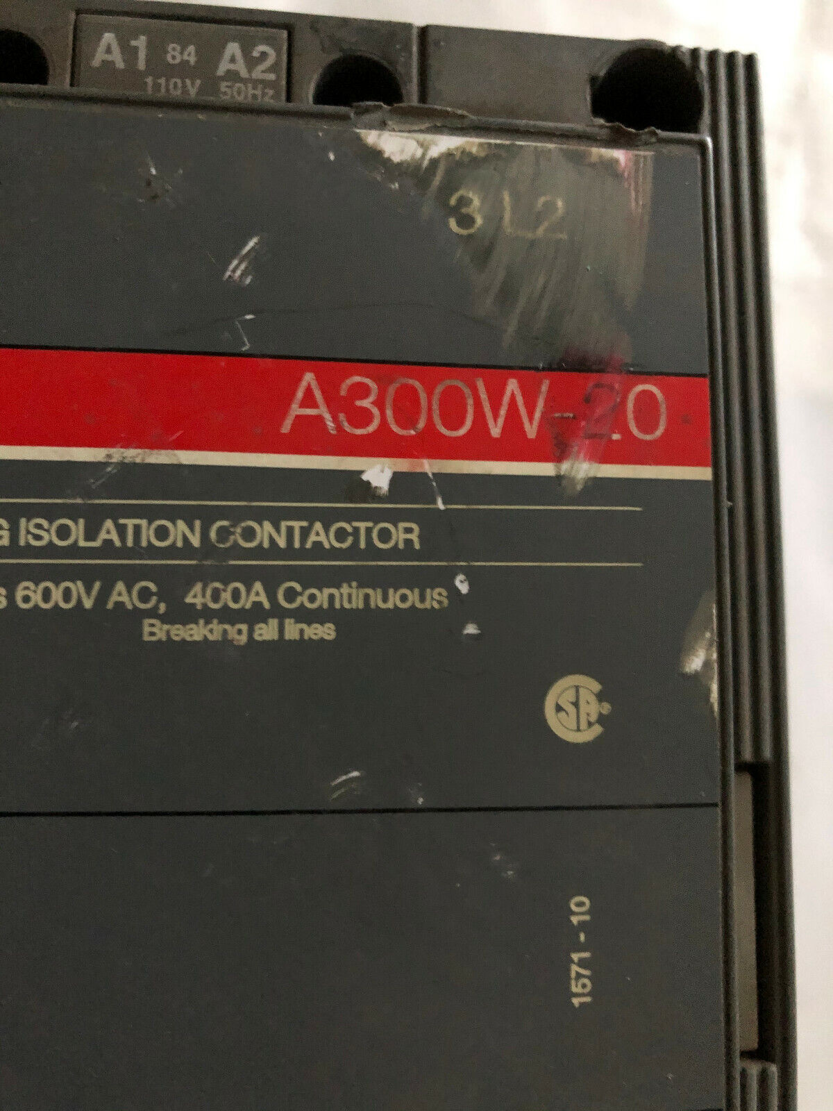 Abb A300w-20,Abb A300w Welding Isolation Contactor,600Vac,400A Continuous,Be