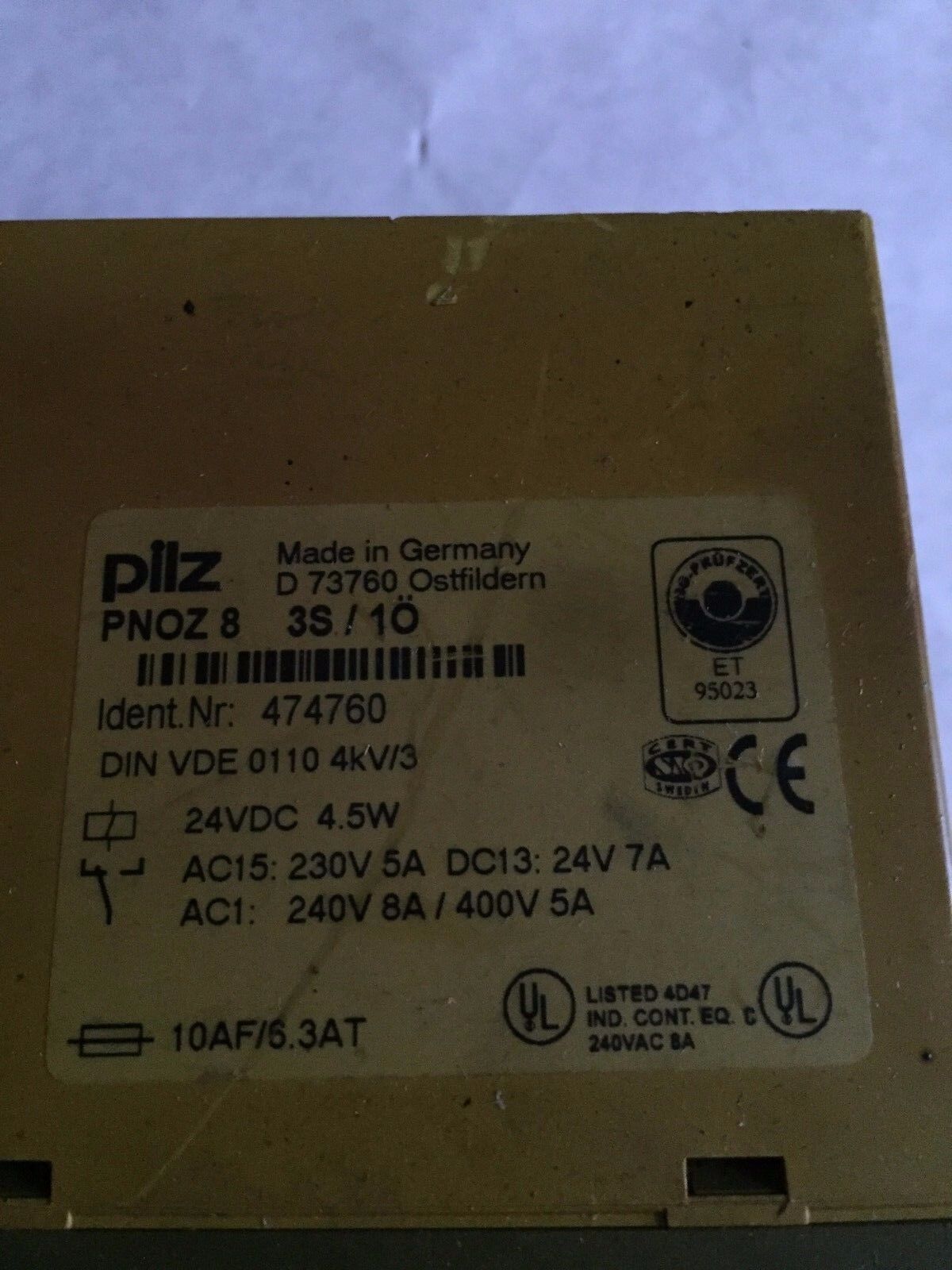 Pilz Pnoz8 3S/10,474760,Safety Relay 24Vdc 6Va,4.5W 3No 1Nc Pnoz824dc,Bx