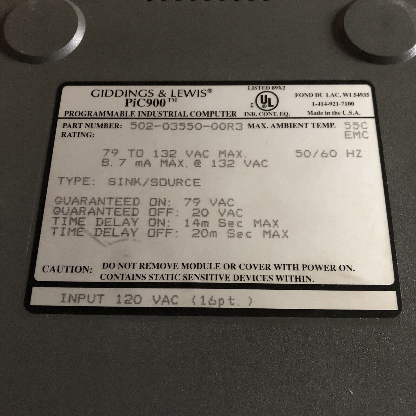 Giddings & Lewis Pic900,502-03550-00R3,Input Module 120Vac 16Point,Cu
