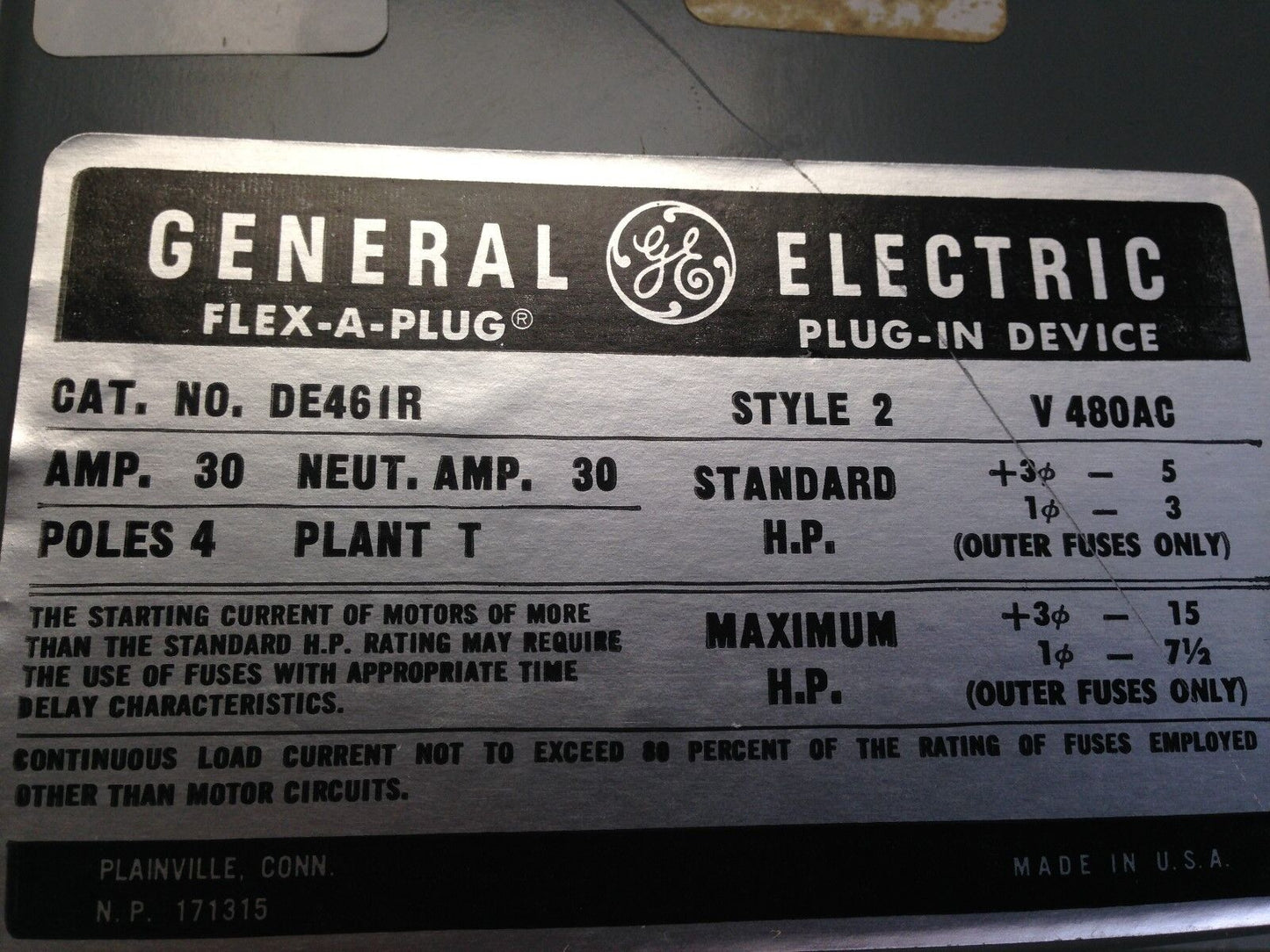 New General Electric De461r Flex-A-Plug Busway Plug 4 Ph,Ge De46ir 30 Amp,Bl