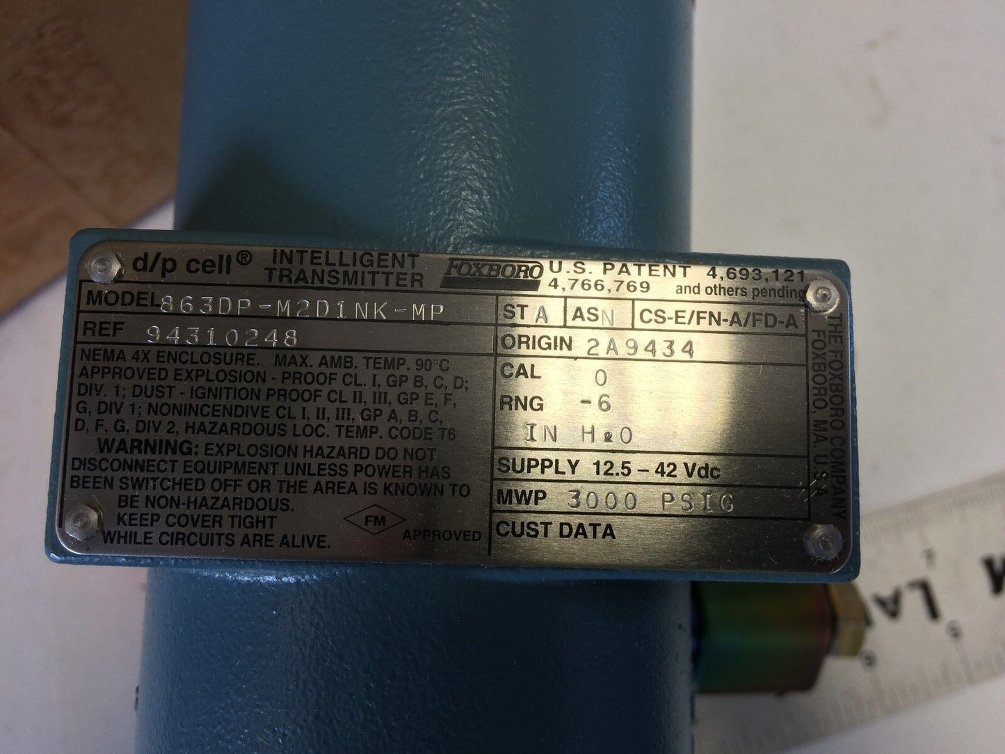 Foxboro 863Dp-M2d1nk-Mp Invensys Pressure Transmitter 0-6In H2o 863Dpm2d1nkmp,Bq