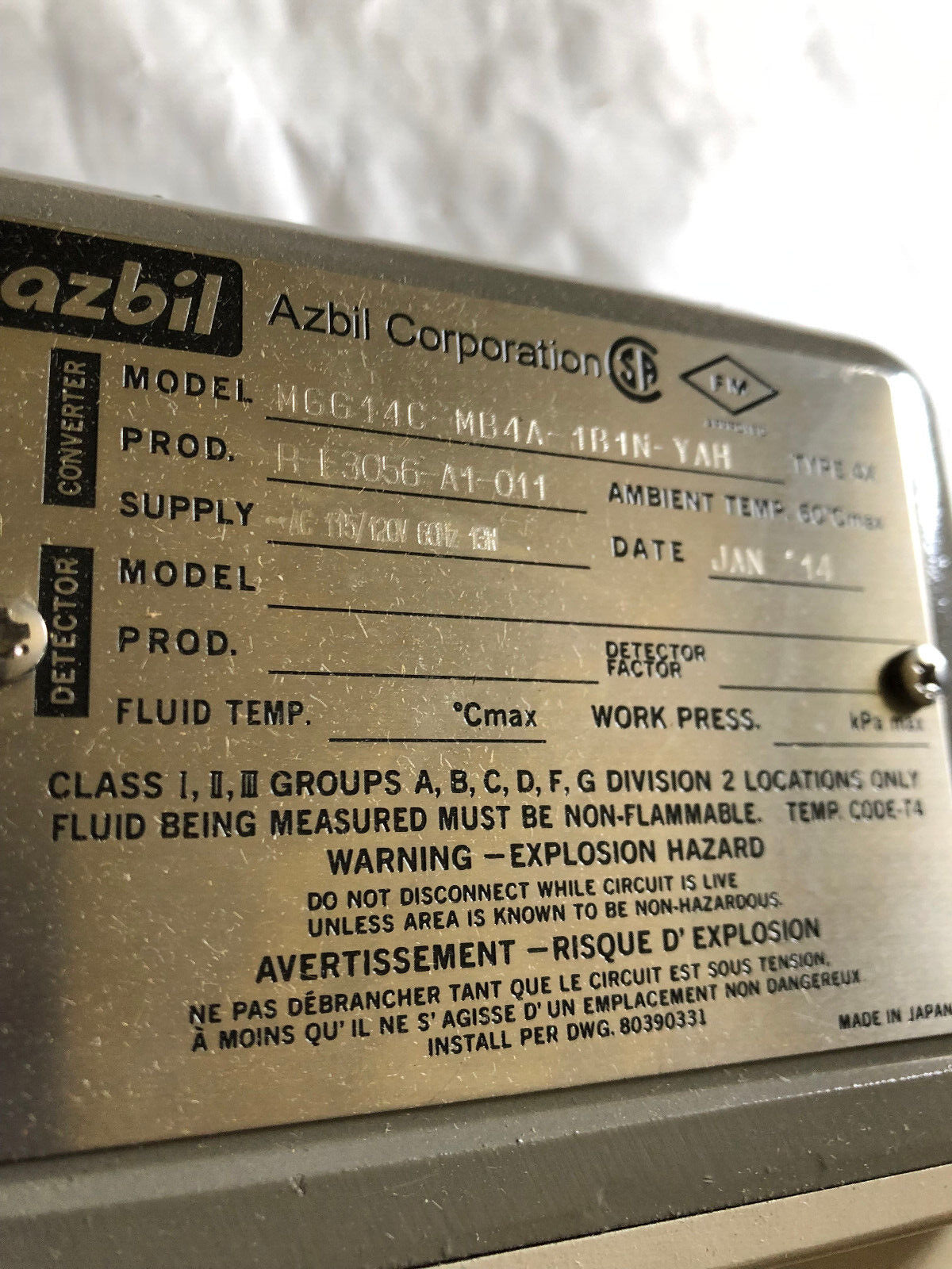 New Azbil Mgg14c-Mb4a-1B1n-Yah Flowmeter Converter. R-F3056-A1-011,Am