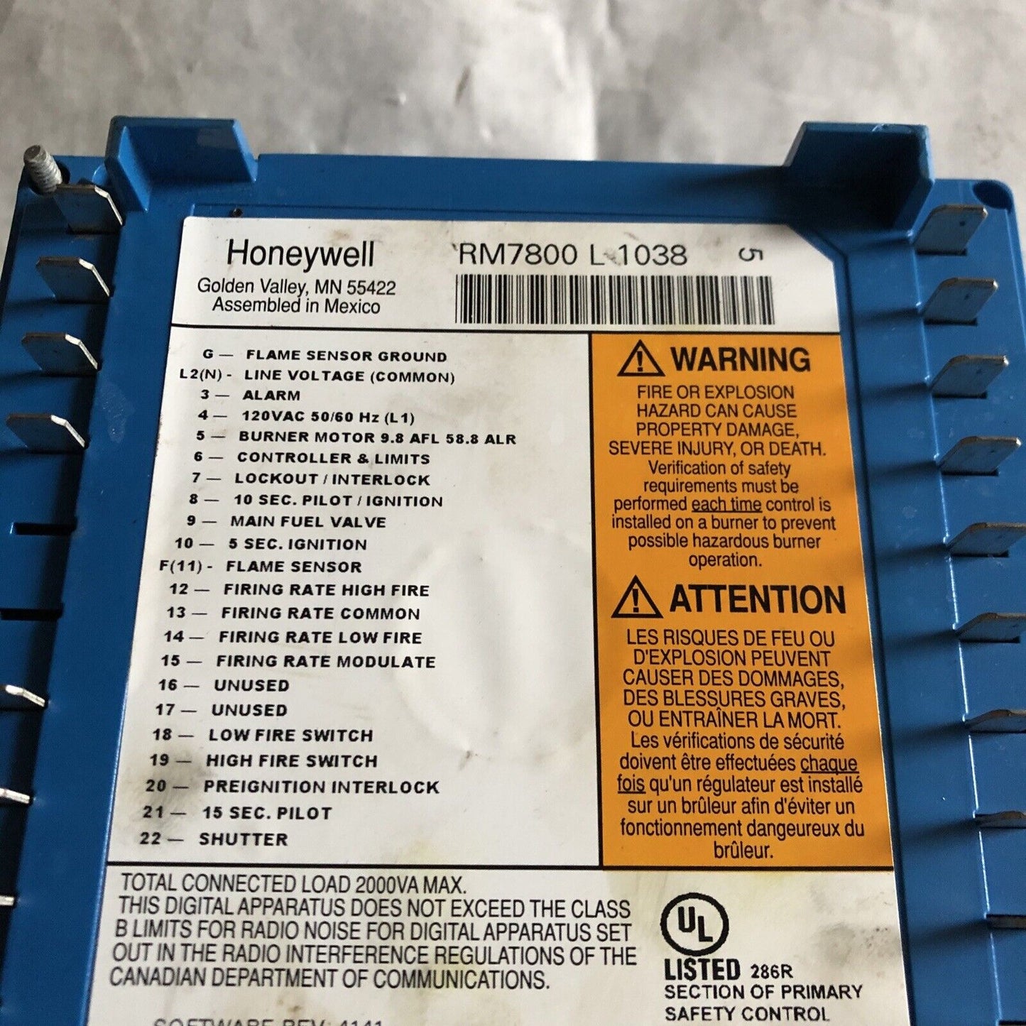 Honeywell Rm7800-L1038,Rm7800l1038,Rm7800 L 1038, Rm7800l 1038 Burner Control,Cy