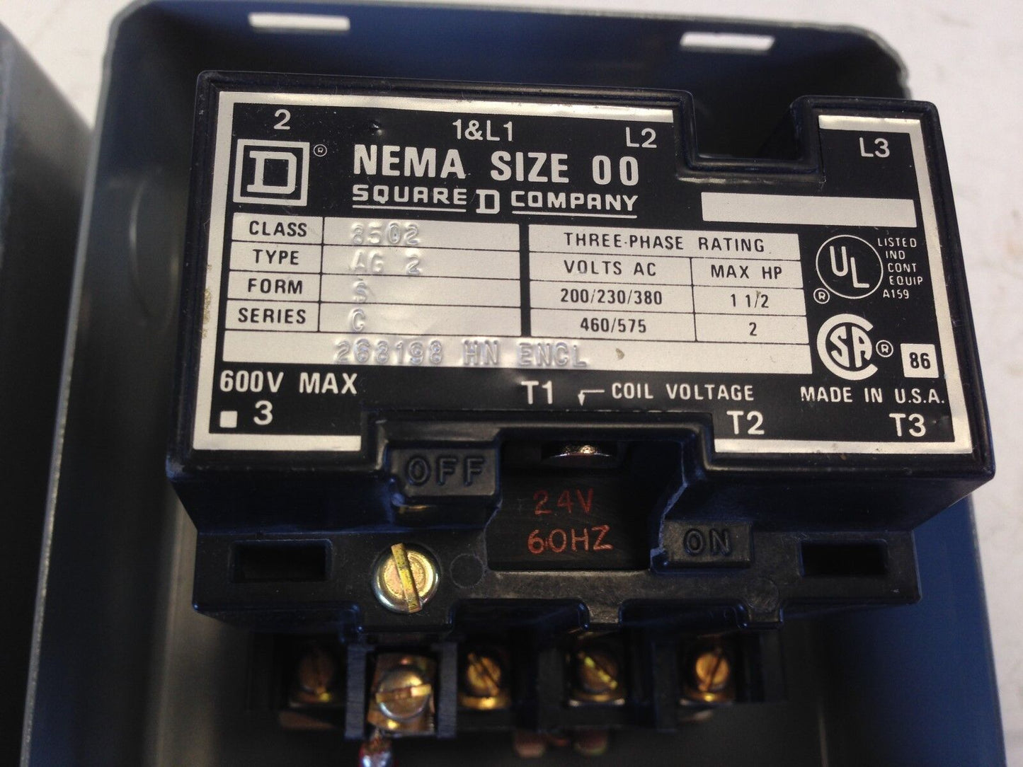 New Square D Nema Size 00 A02 Starter 8502 Ao2,208V Coil,8502 A02,1 1/2Hp,Fl
