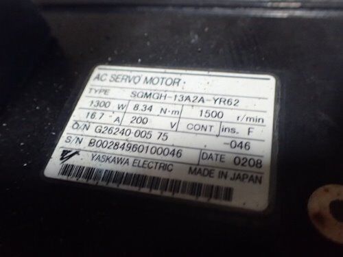 Yaskawa Sgmgh-13A2a-Yr62 Servo Motor,Rpm 1500Rpm,1300W,16.7A,Bt