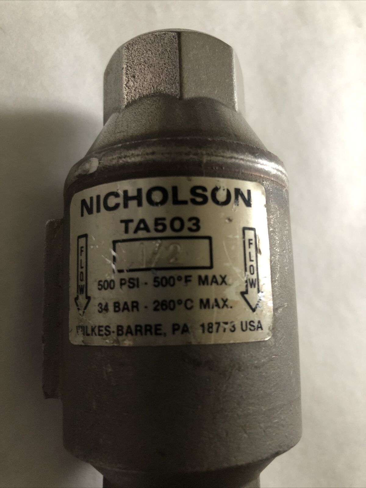 1/2" Nicholson Ta503,Nicholson Ta 503 Thermo Dynamic Steam Trap 600 Psi,Ei,Bz,Bt