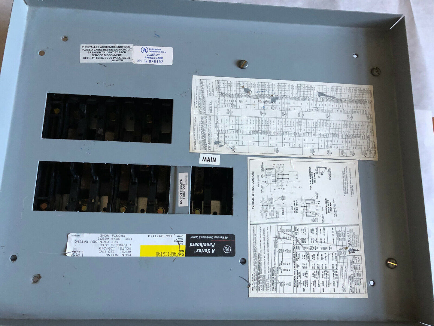 Square D Aqf1121ab,Fanuc Panel Board 125A 120/240V,Th