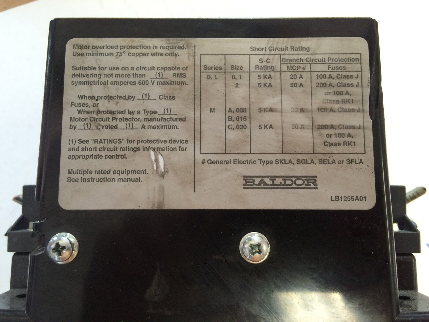 Baldor Lb0001a04,Ma7-016-Ca Soft Start Control, 3-Ph,16 Amp,208-230/460 Vac,Tc