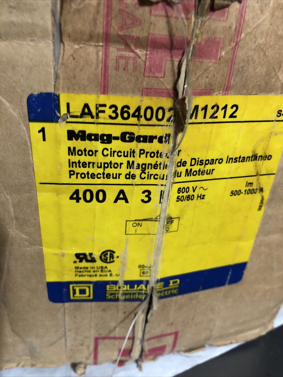 Square D Laf3640022m1212,400A 3P Mag-Gard Reliance Electric Circuit Protector,Bn