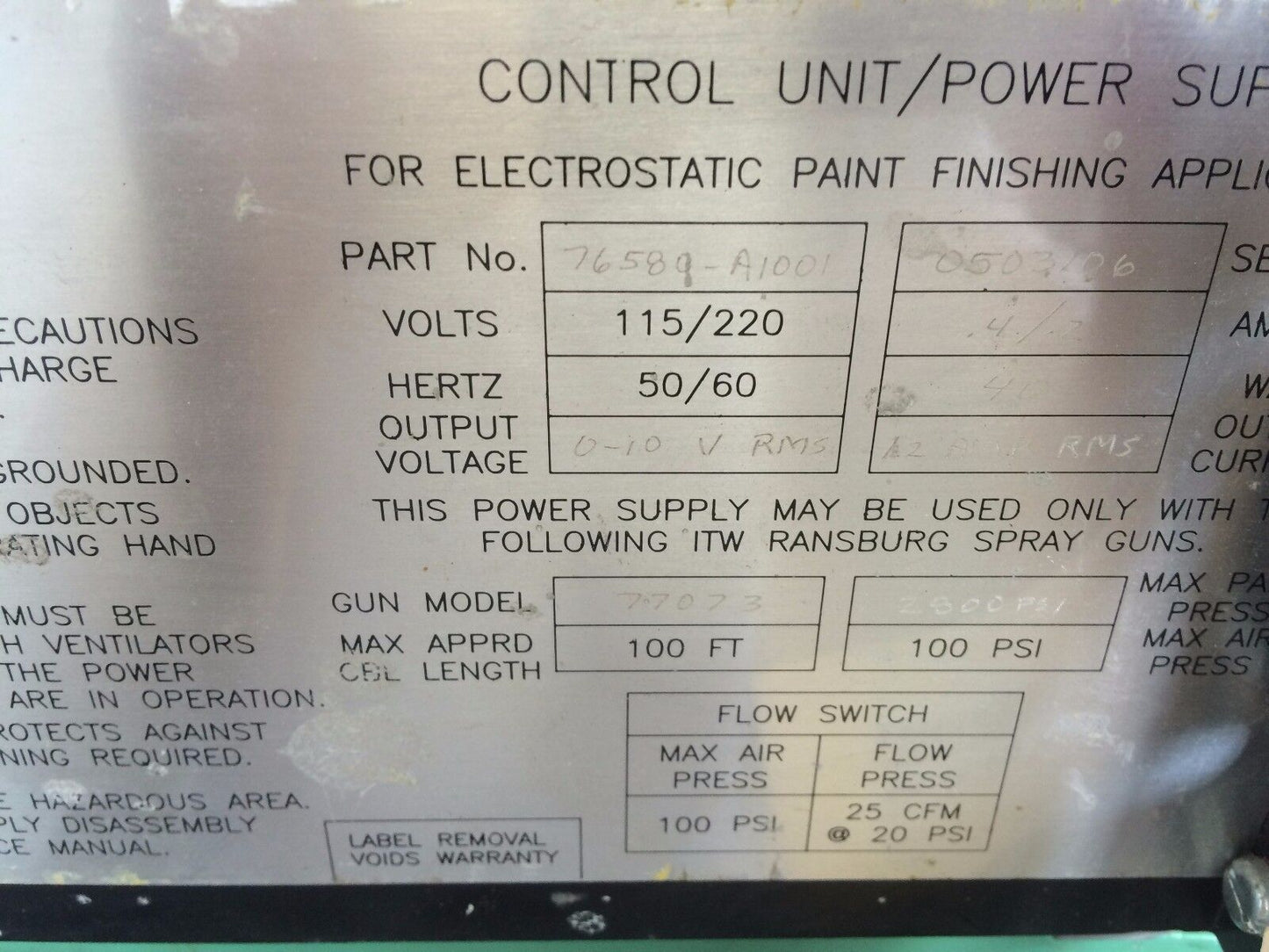 Itw 76580-A1001,Itw Ransburg 76580-A1001 Electrostatic Control Unit,Cx