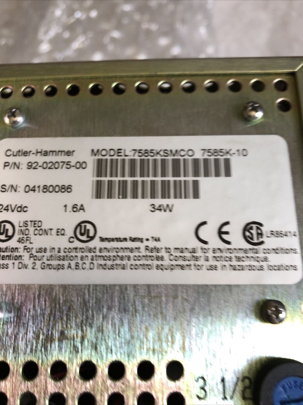 Cutler Hammer 92-02075-00 7585Ksmco,7585K-10 Lcd Panelmate Monitor,Bs