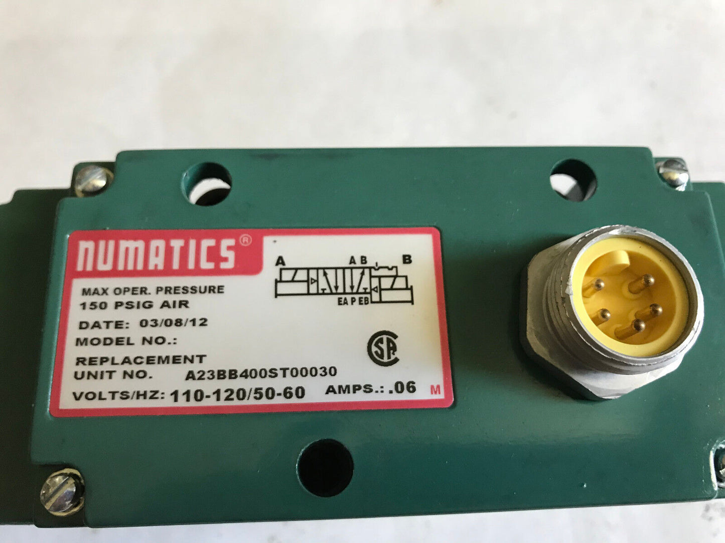 Numatics A23bb400st00030 110/120Vac .06 A,237-1045B Pneumatic Solenoid Valve,Ab