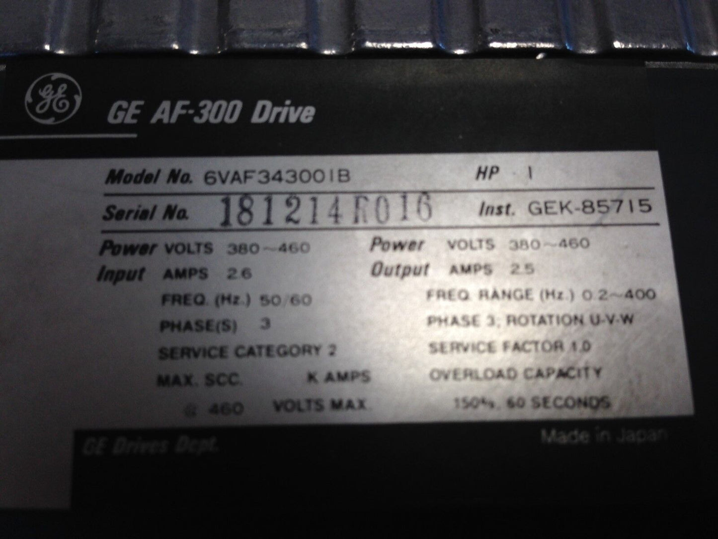 New Ge General Electric 6Vaf34300ib Af-300B Ac Drive 1 Hp 6Vaf343001b,Dh