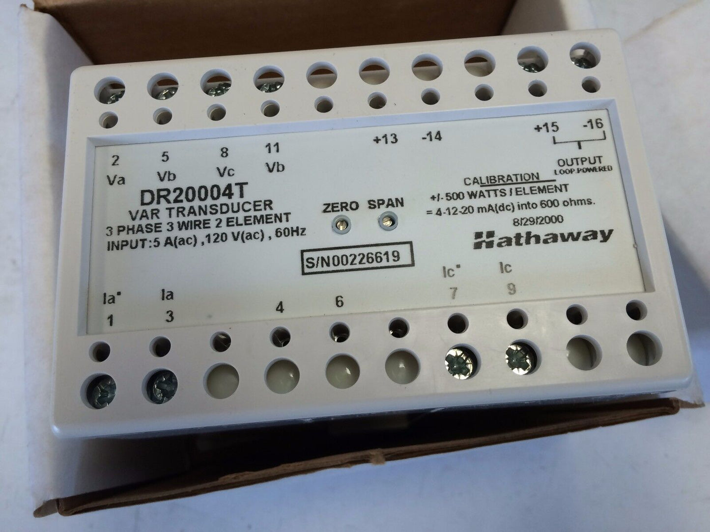 New Beta Hathaway Dr20004t Var Transducer 3Ph 3Wire 2Element 5A 120Vac 60Hz,Cw