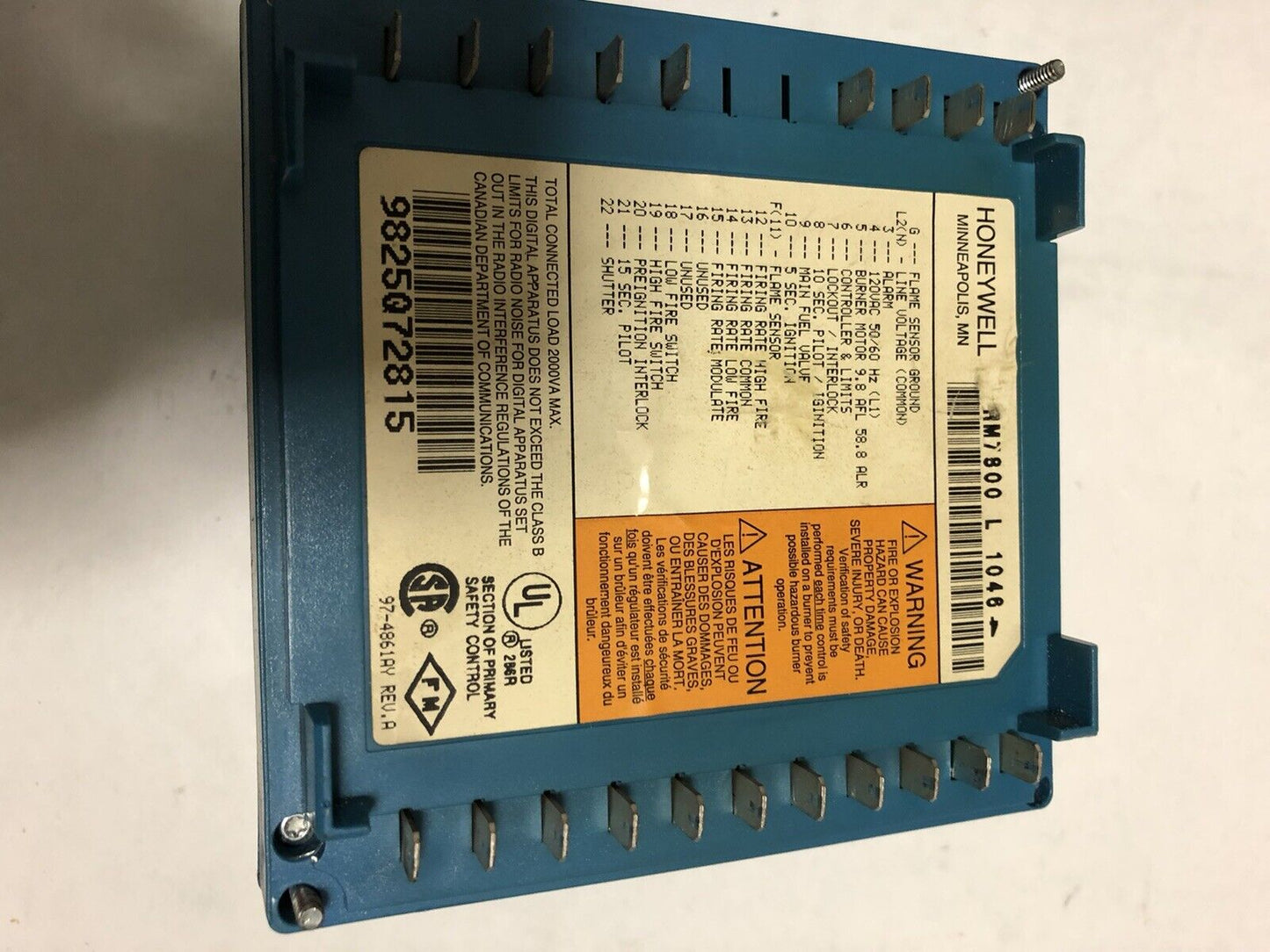 Honeywell Rm7800l1046 Burner Control Rm7800 L 1046,En