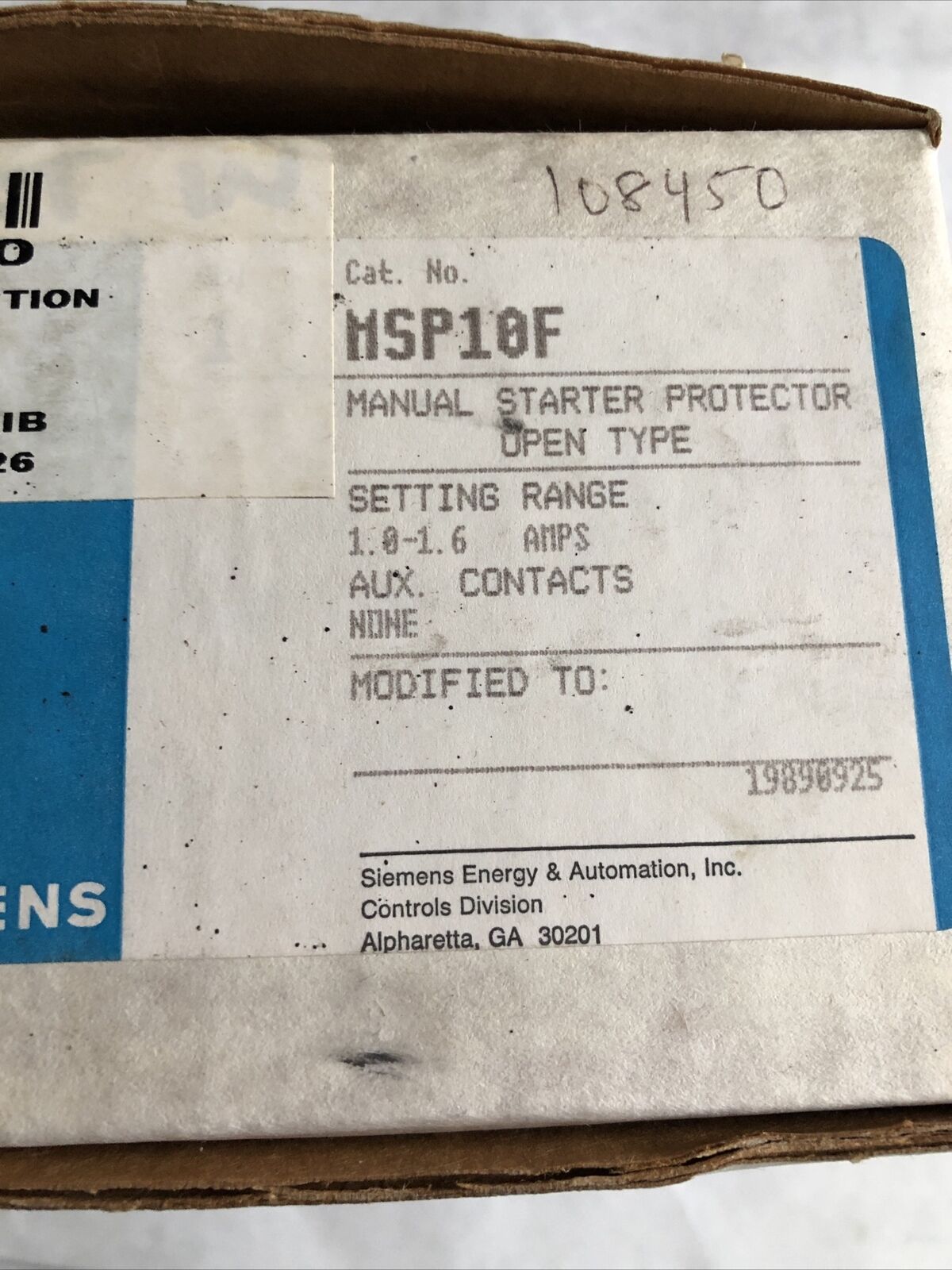 New Siemens Msp10f Motor Starter Protector 1.0-1.6Amp,Fj