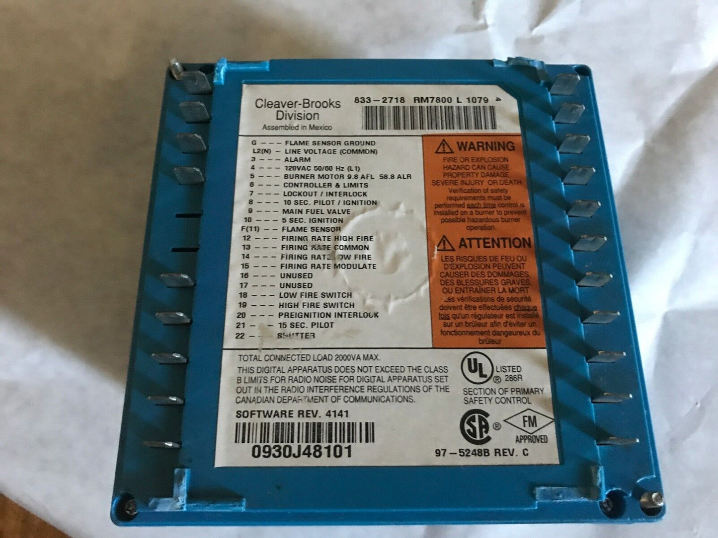 Cleaver Brooks Rm7800l 1079,833-2718,833-2718 Rm7800l 1079,833-2730,Cx,Av