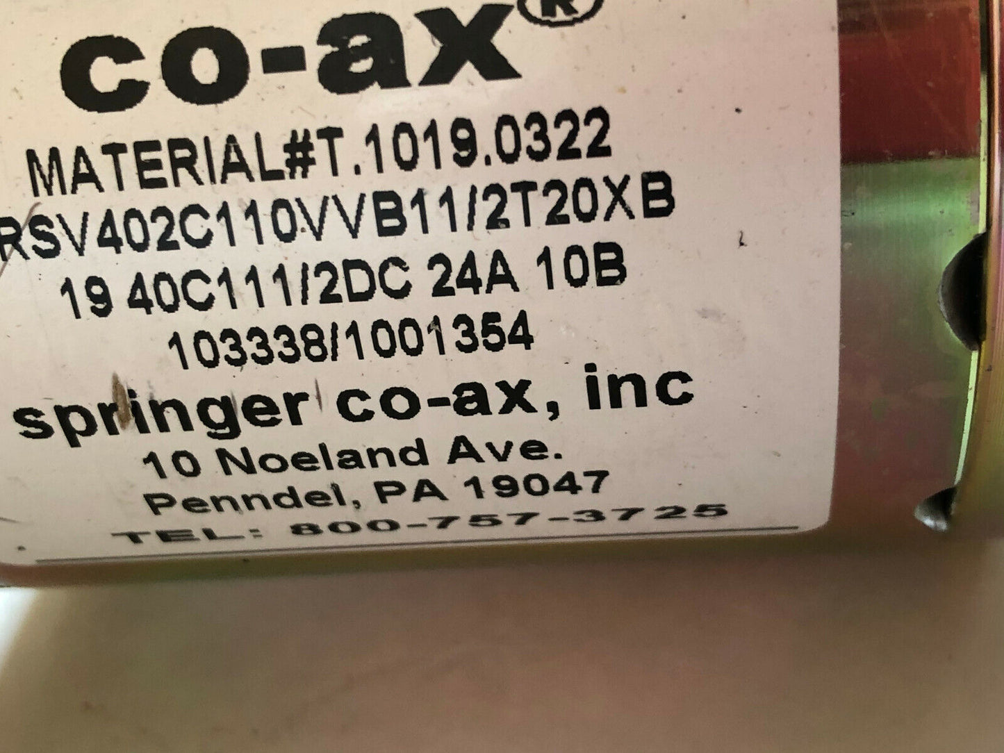 1-1/2 Npt Coax Rsv 40 Nc 19 40C111/2Dc 24A,Co-Ax Rsv402c110vvb11/2T20xb,Valve,Ex