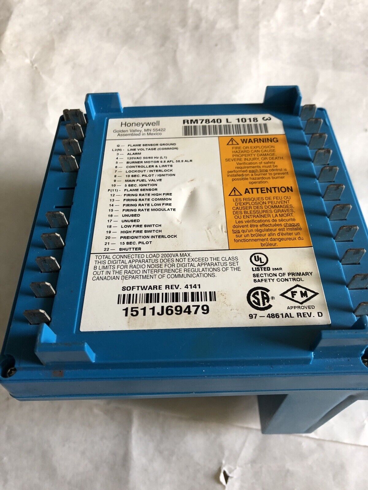 Honeywell Rm7840 L1018 Burner, Rm7840l1018,(One Balt Is Damaged But Works),Bl
