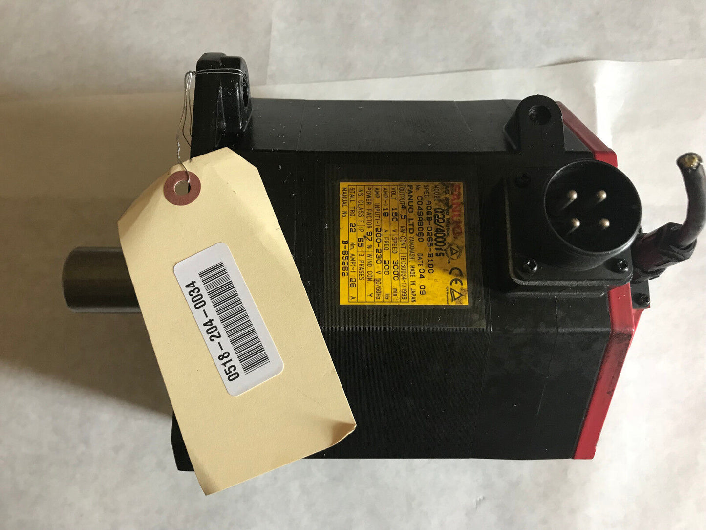 Fanuc A06b-0265-B100 Ac Servo Motor 3000Rpm 150V 4.5Kw,A860-2000-T301,Tg