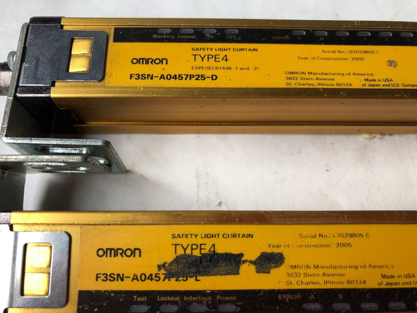 Omron F3sn-A0457p25 17" Safety Light Curtains,F3sn-A0457p25-D,F3sn-A0457p25-L,Ew