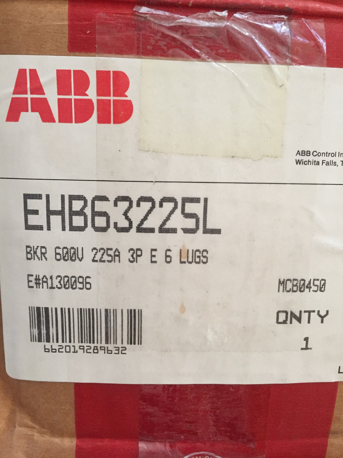 New Abb Tf2225,Es,Abb 225A,Abb Ehb63225l,Cu7al Circuit Breaker 3Pole 600V,Cz