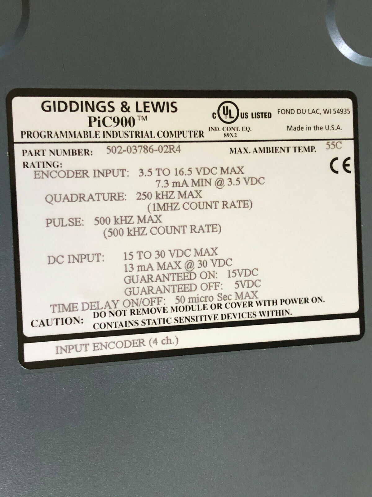New Giddings & Lewis 502-03786-02R4,Pic900,4Channel 3.3-16.5V 502-03786-02,Cf