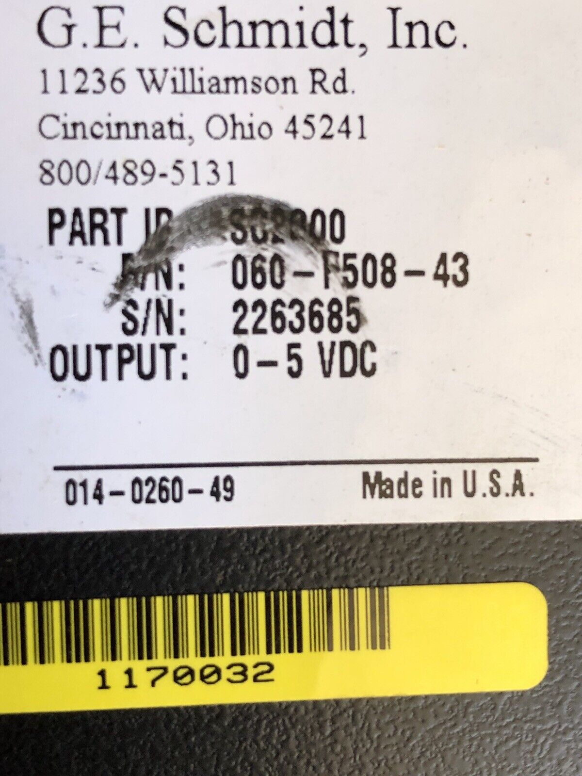 New G.E. Schmidt Sc2000 Quality System Digital Meter, 0-5 Vdc 060-F508-43,Tk