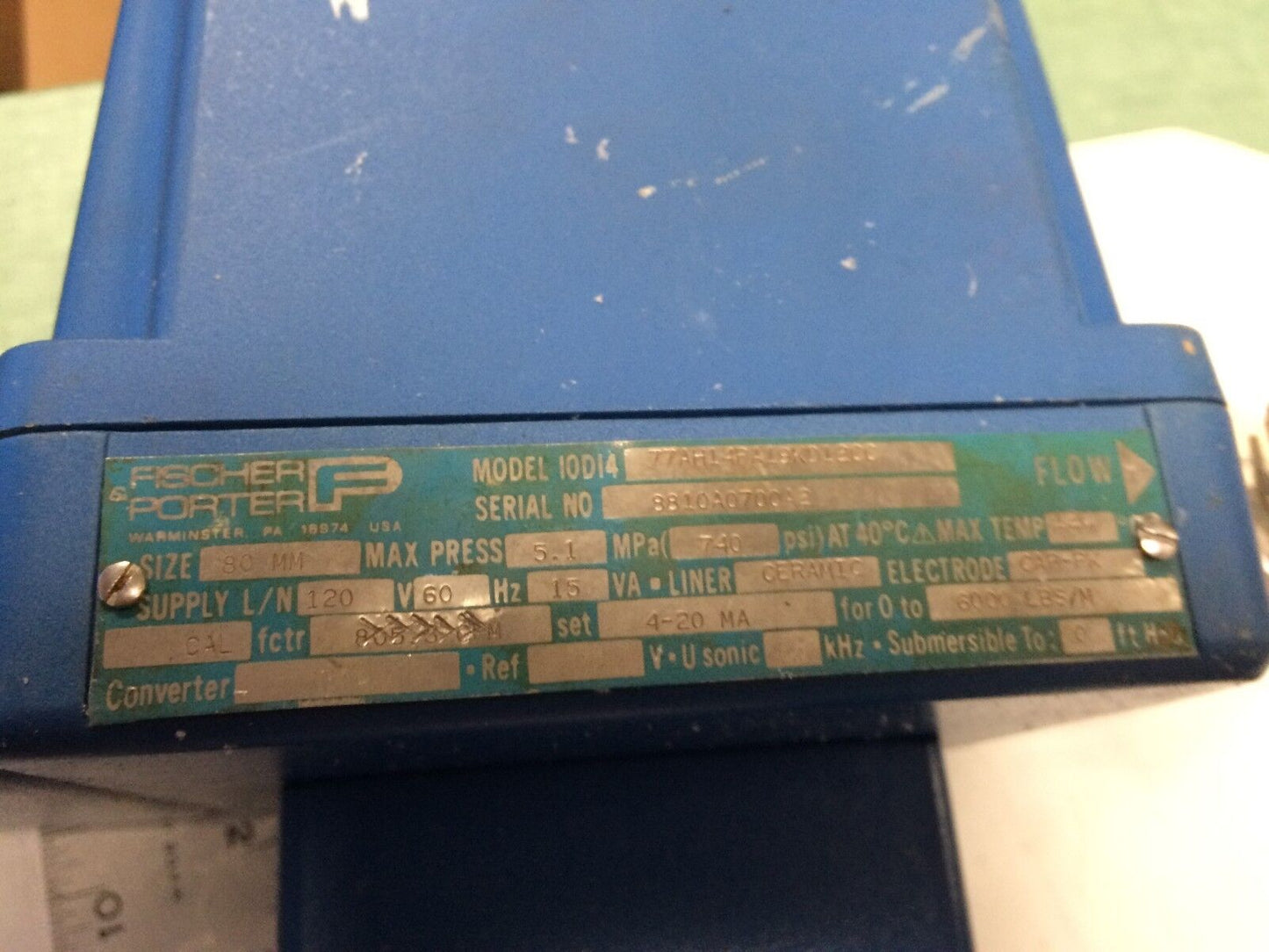 Fischer Porter Iod14 77Ah14pa19kd12cc Flowmeter Signal Converter 804.54 Gpm,Ck