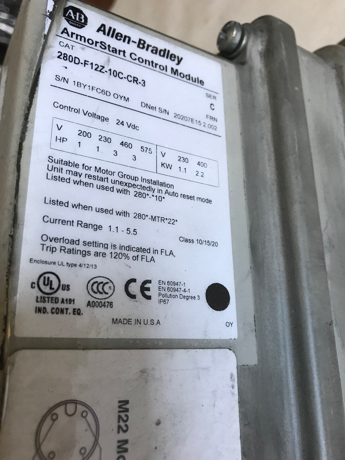 Allen Bradley 280D-F12z-10C-Cr-3 Armorstart Control Module A-B 280D-Fn-10-C,Et