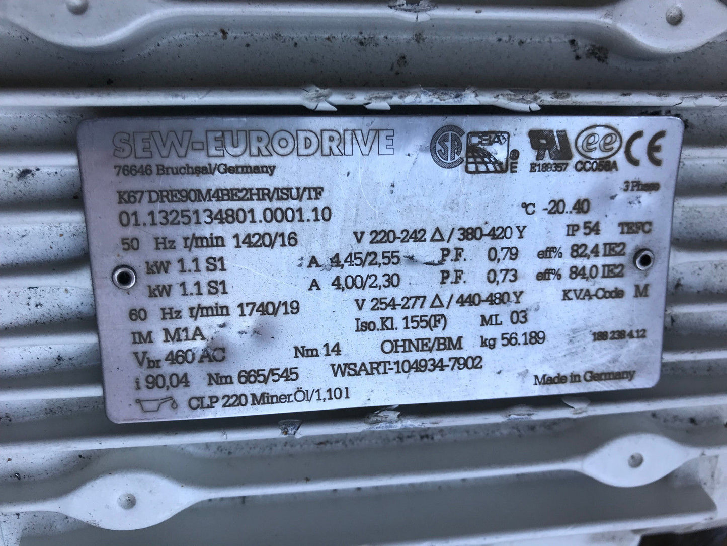 Sew Eurodrive K67dre90m4be2hr/Isu/Tf Ac Motor 3Phase 01.1325134801.0001.10,Ar