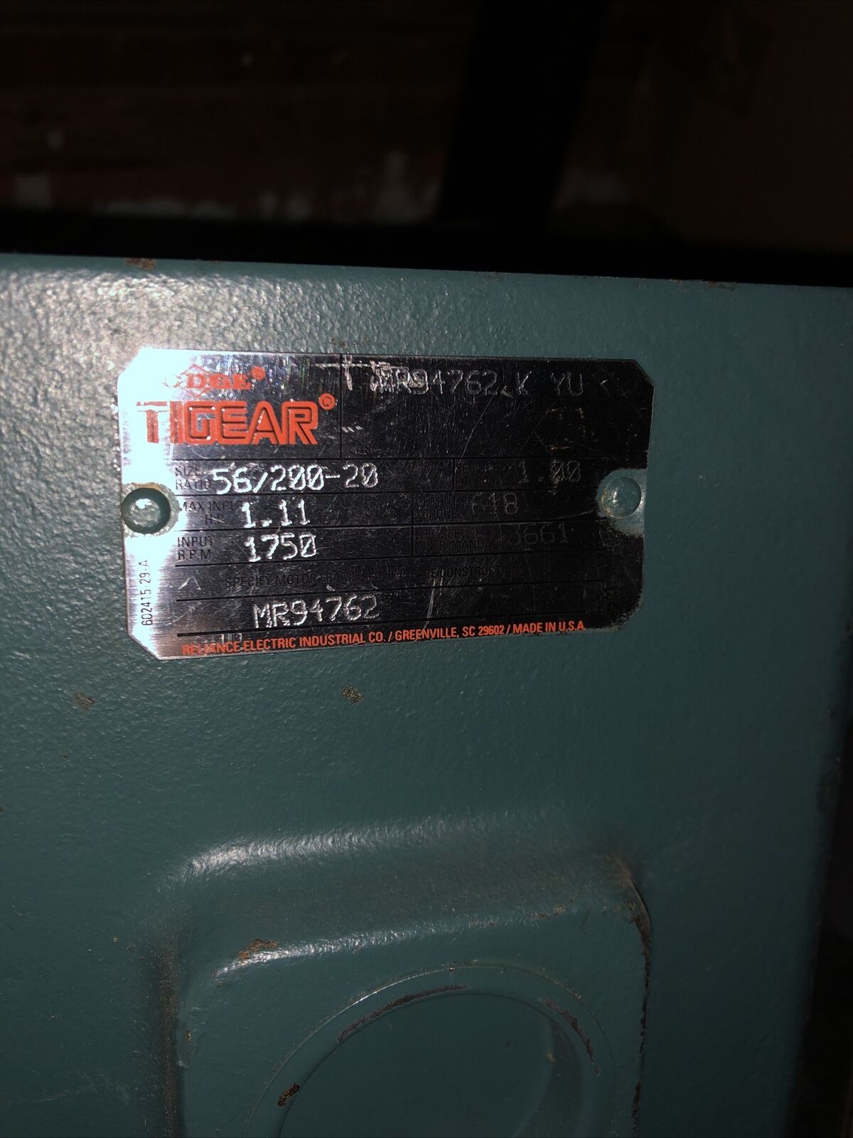 Dodge Mr94762-K1,Tigear Mr94762 K Yu Gear Box, 20:1 Ratio 56 Frame,56/200-20,An