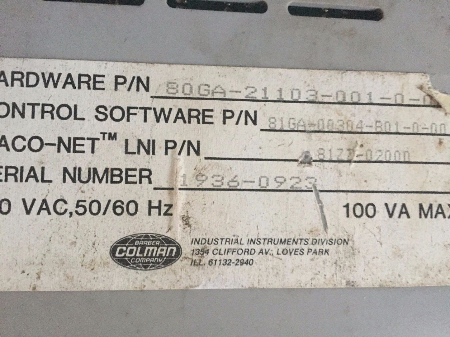 Barber Colman 80Ga-21103-001-0-00,Maco Pac,Maco 8000 Heat/Cool Module,81Zz,Sm