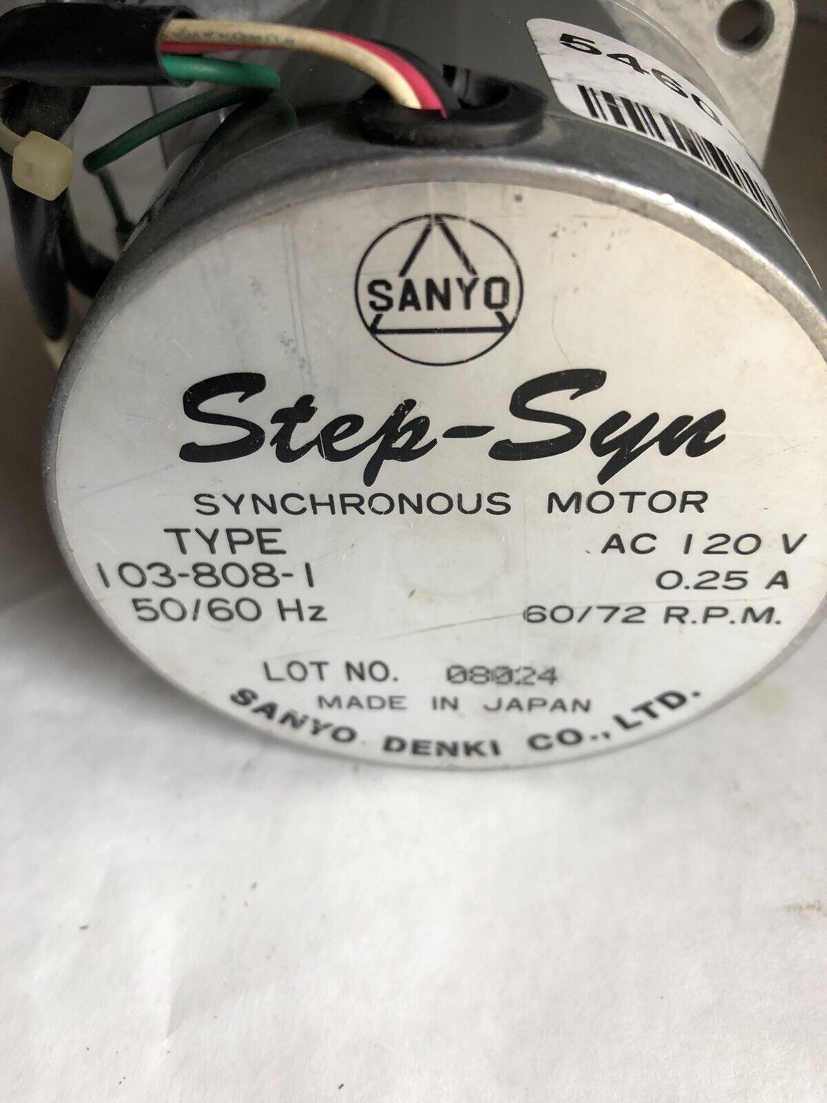 New Sanyo 103-808-1 Step-Syn,I03-808-I Synchronous Stepper Motor 120Vac,Tc