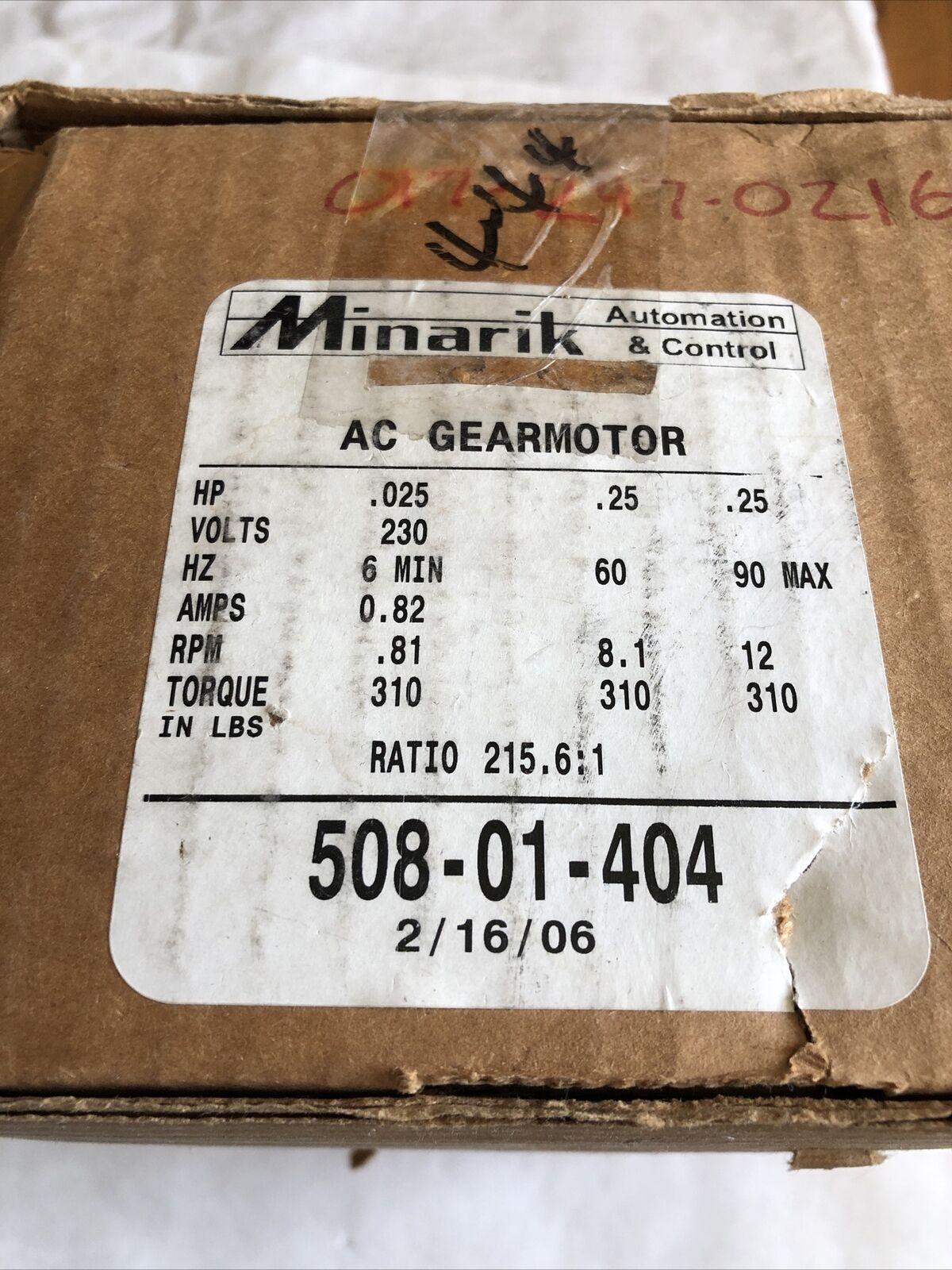 New Bison Minarik 508-01-402 Gear Motor Ac 230V .025Hp 0.82Amps,508 01 404,Bh