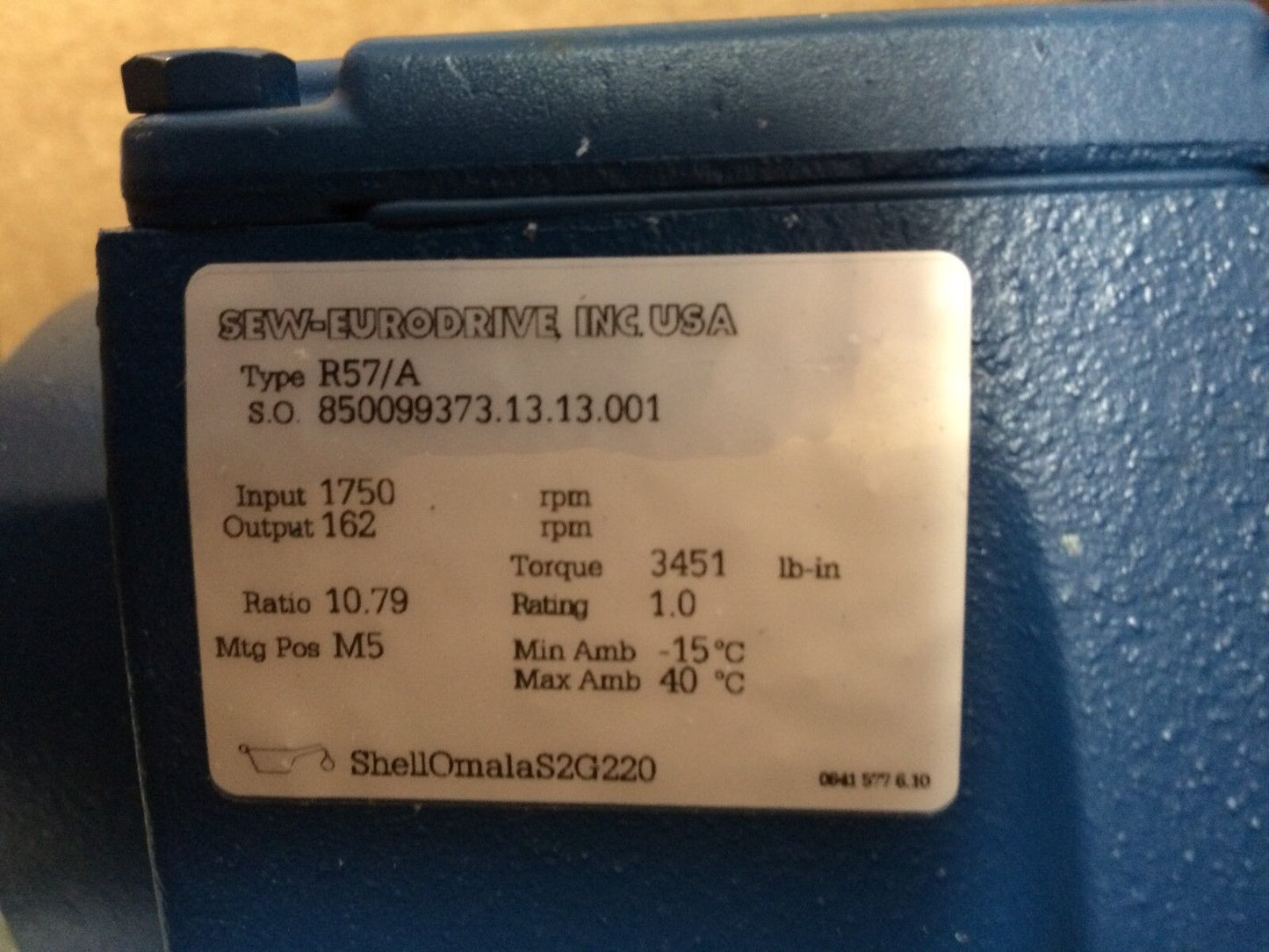 New Sew Eurodrive R57/A Gearhead,162 Rpm 10.79:1 Ratio,35Mm Shaft Diameter,Bm,Bl