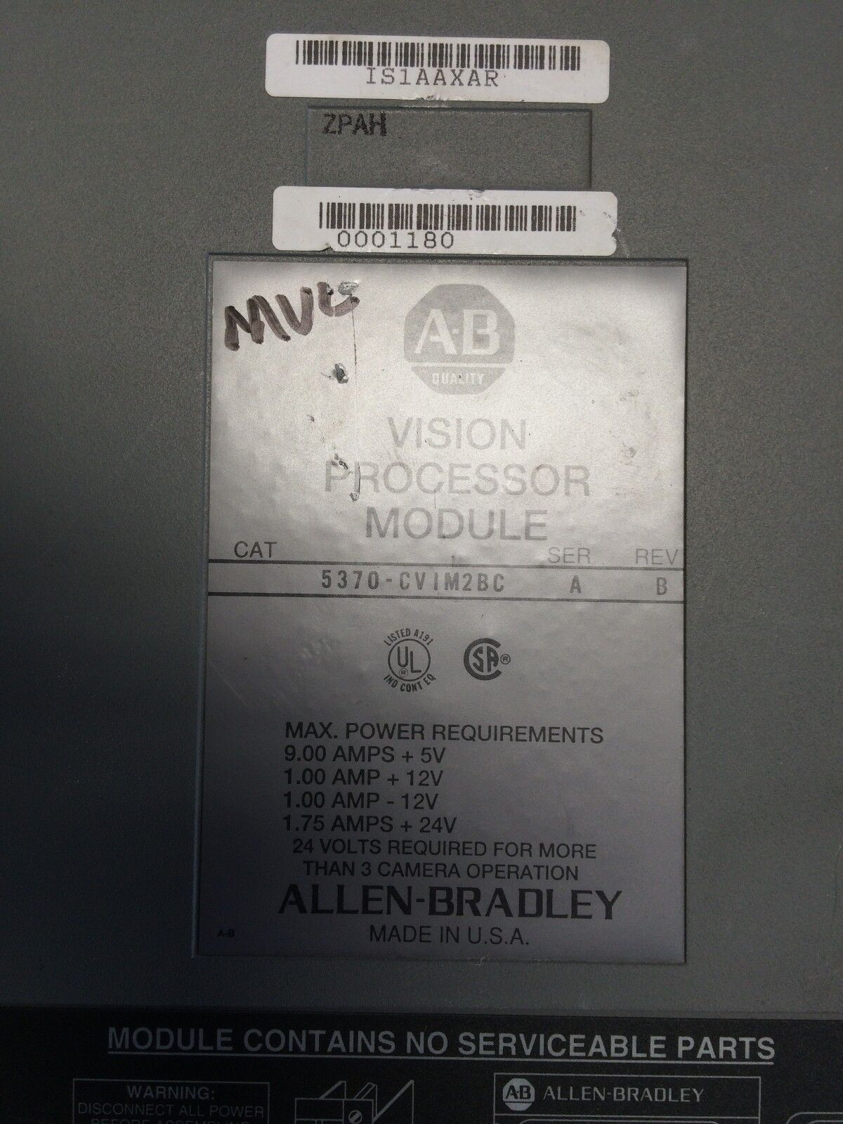Allen Bradley Cvim2 Vision Input Processor 9Amp 24Vdc,A-B 5370-Cvim2bc,Bv