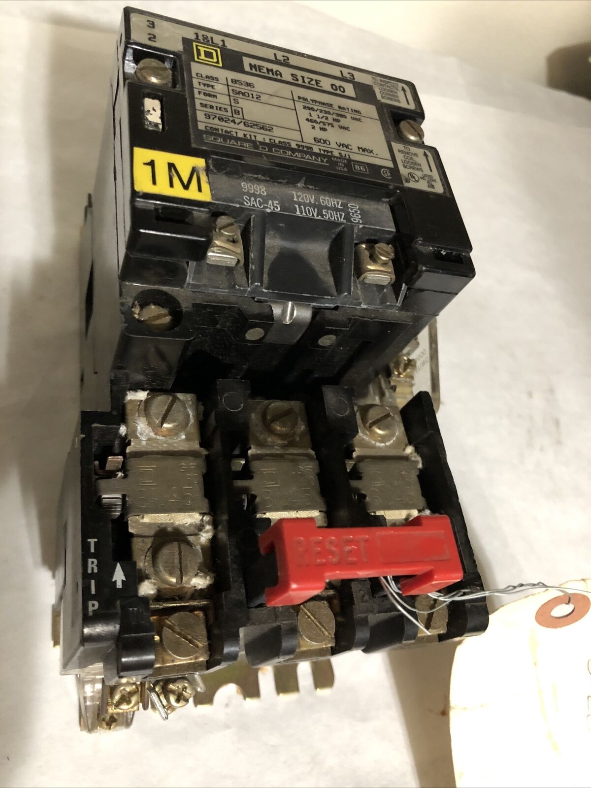 Square D Nema 00 Magnetic Motor Starter Class 8536 Sa012,8536 Sao12 3Ph 120V,Bq