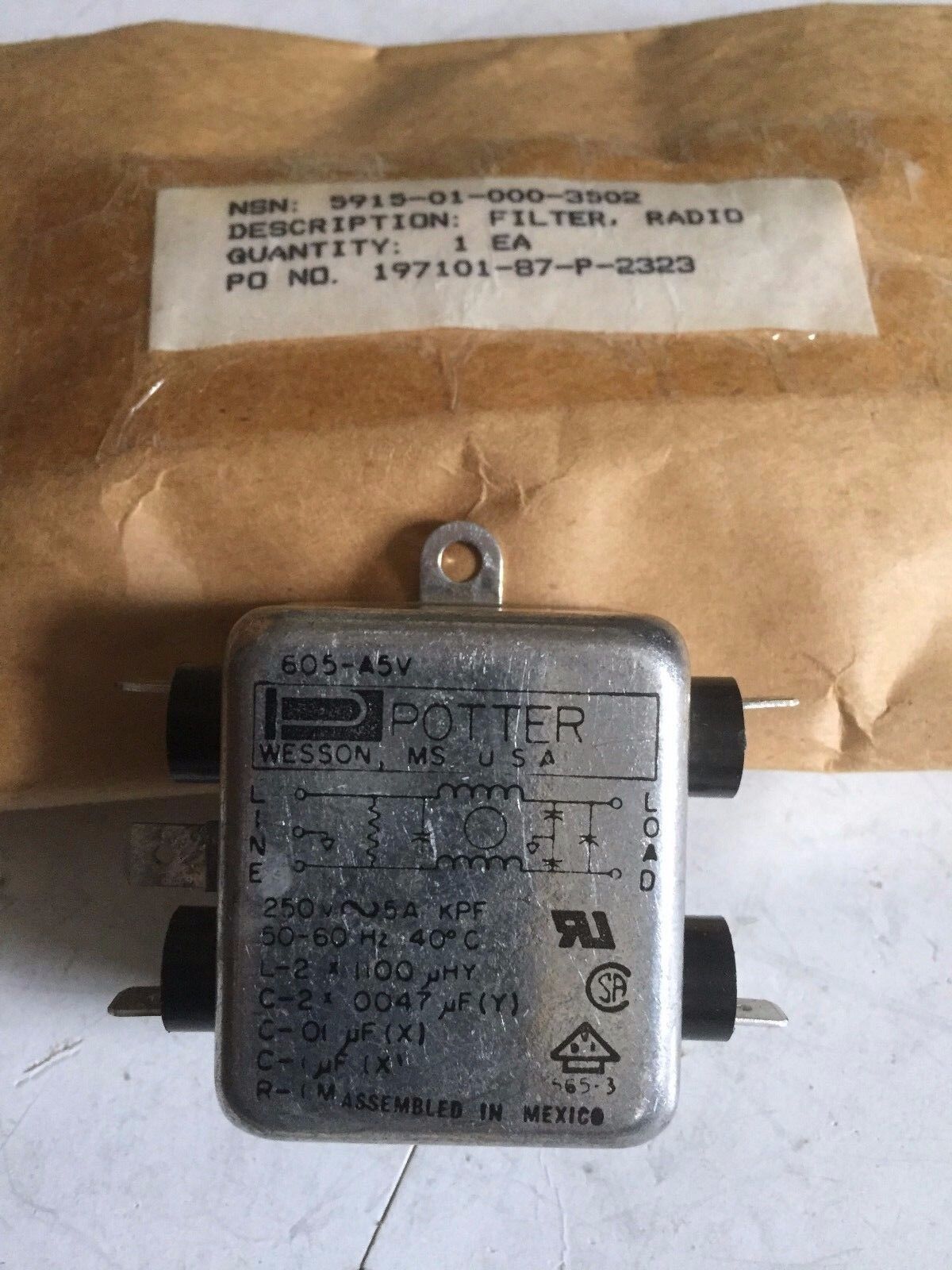 New Potter 605-A5v,43-8751 Filter Radio Interference 5915-01-000-3502,Ae