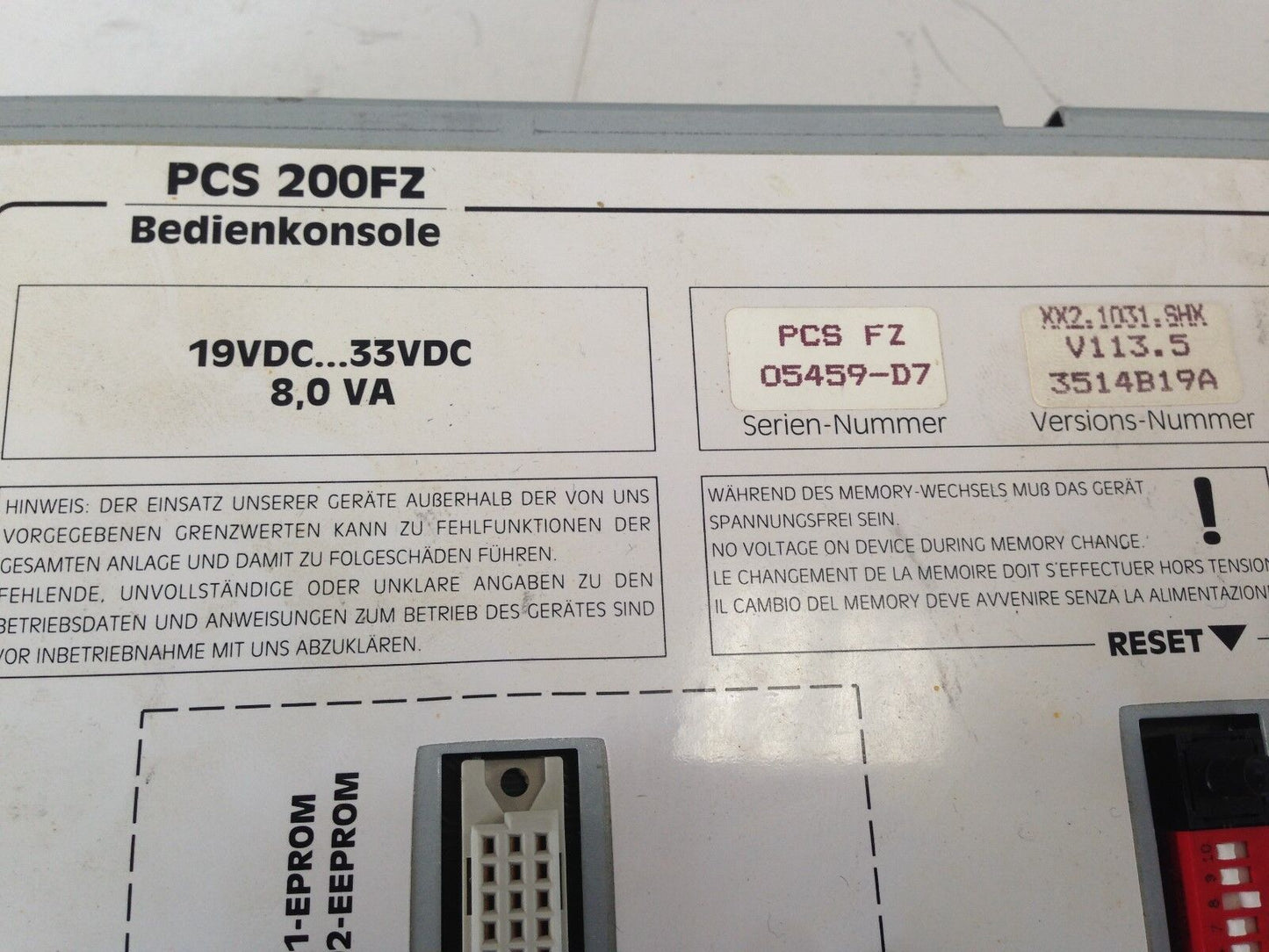 Lauer Systeme Pcs 200Fz Operator Control Panel,24 Vdc Pcs Fz,Xx2.1031.Shx,Ey